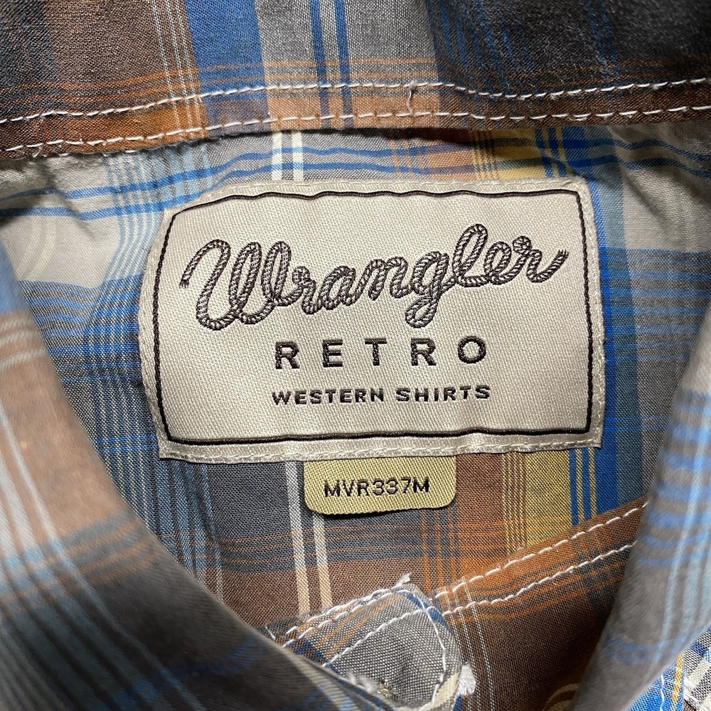 Wrangler Retro Western Mens Medium M Brown Plaid Pearl Snap Short Sleeve READ - Picture 6 of 12